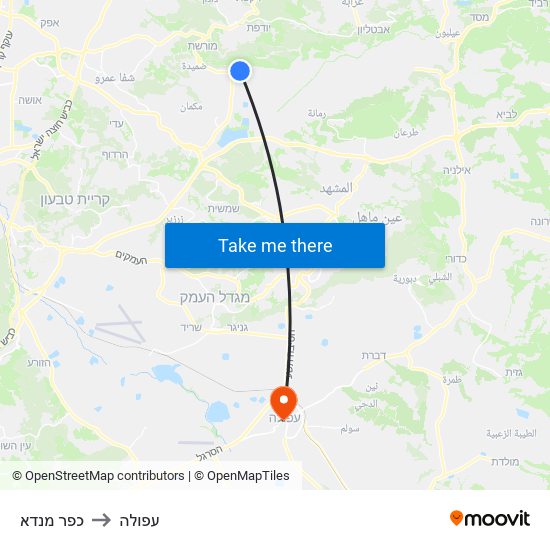 כפר מנדא to עפולה map