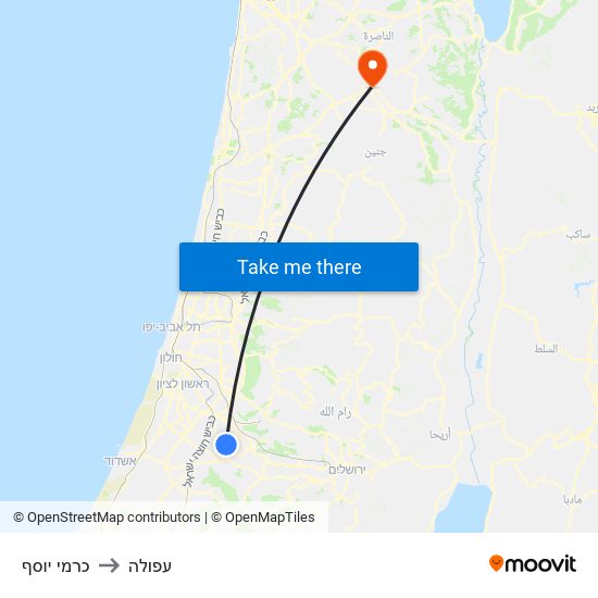 כרמי יוסף to עפולה map