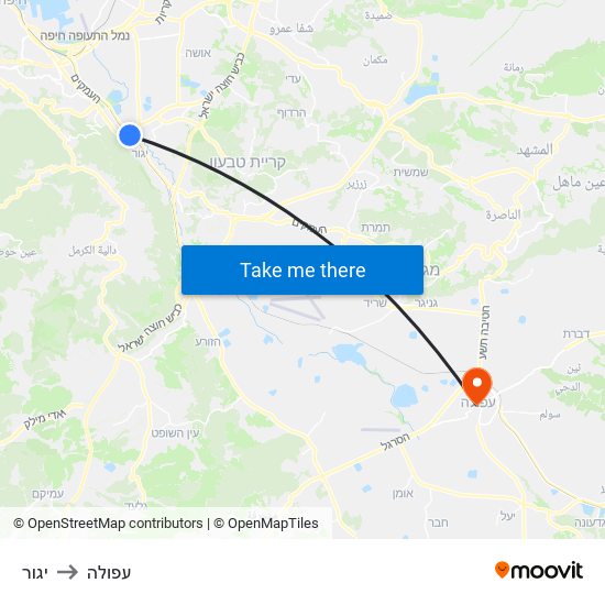 יגור to עפולה map