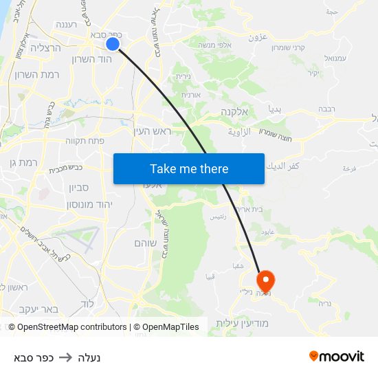 כפר סבא to נעלה map