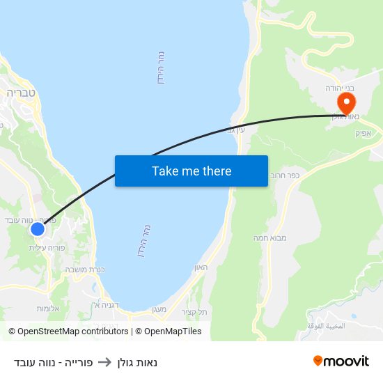פורייה - נווה עובד to נאות גולן map