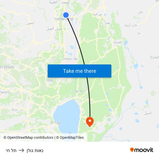תל חי to נאות גולן map
