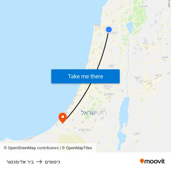 ביר אל-מכסור to כיסופים map