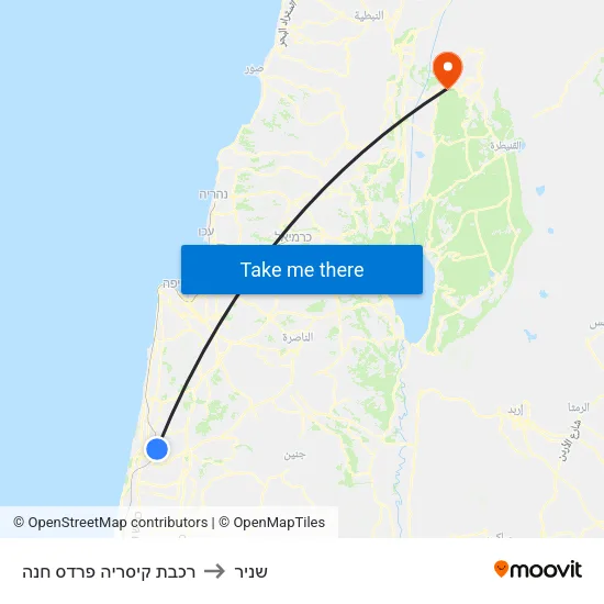 רכבת קיסריה פרדס חנה to שניר map