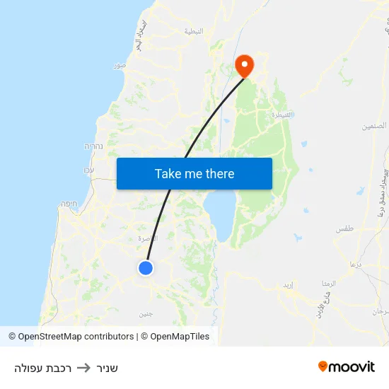 רכבת עפולה to שניר map