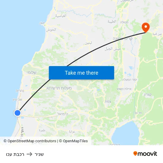 רכבת עכו to שניר map