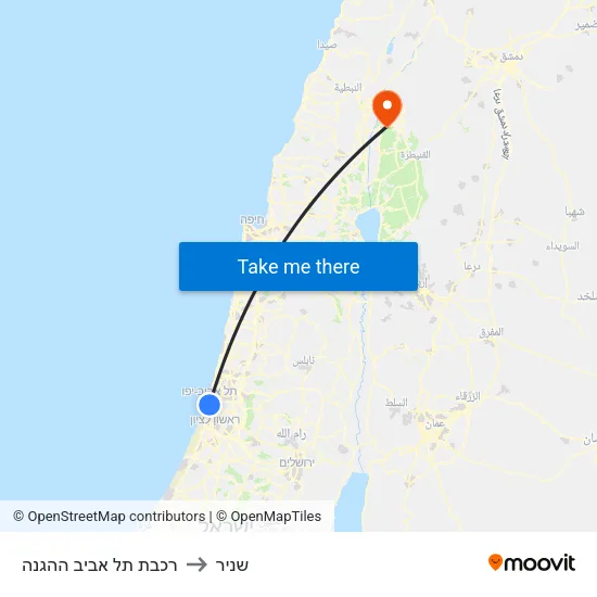 רכבת תל אביב ההגנה to שניר map