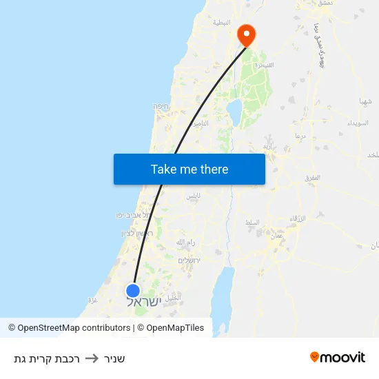 רכבת קרית גת to שניר map