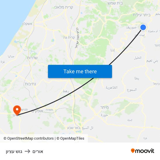 גוש עציון to אורים map