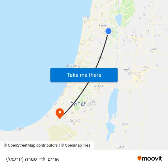 טמרה (יזרעאל) to אורים map