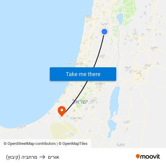 מרחביה (קיבוץ) to אורים map