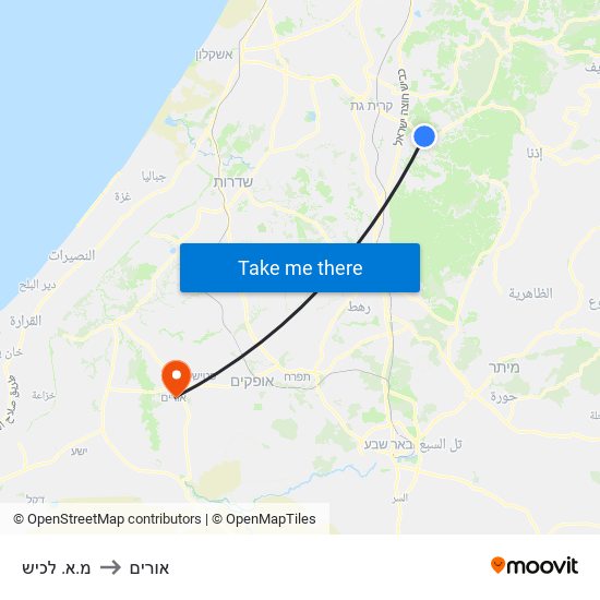 מ.א. לכיש to אורים map