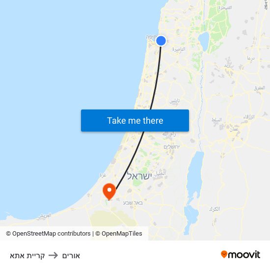 קריית אתא to אורים map