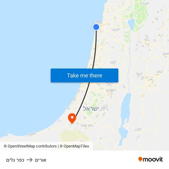 כפר גלים to אורים map