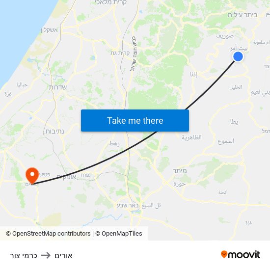 כרמי צור to אורים map