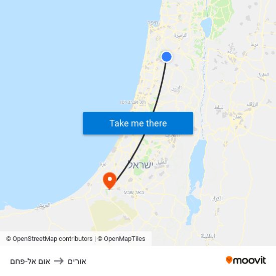 אום אל-פחם to אורים map