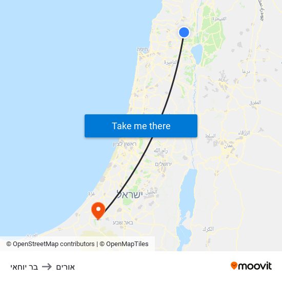 בר יוחאי to אורים map