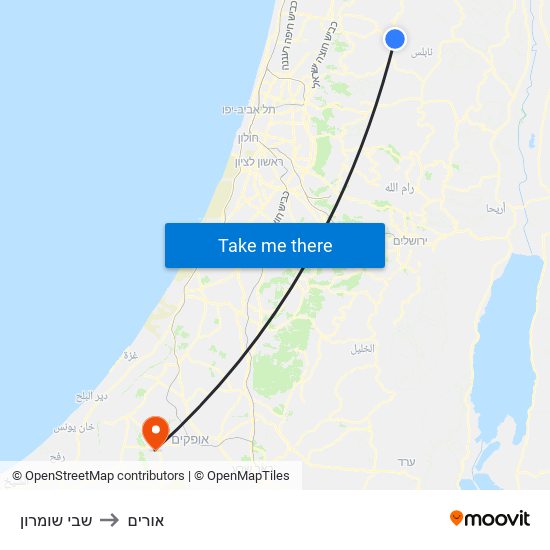 שבי שומרון to אורים map