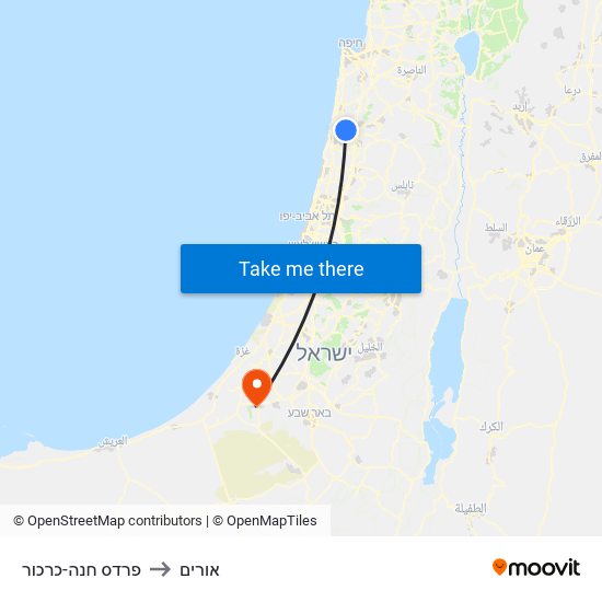 פרדס חנה-כרכור to אורים map