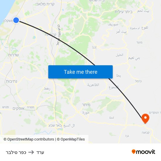 כפר סילבר to ערד map