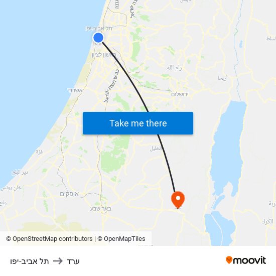 תל אביב-יפו to ערד map