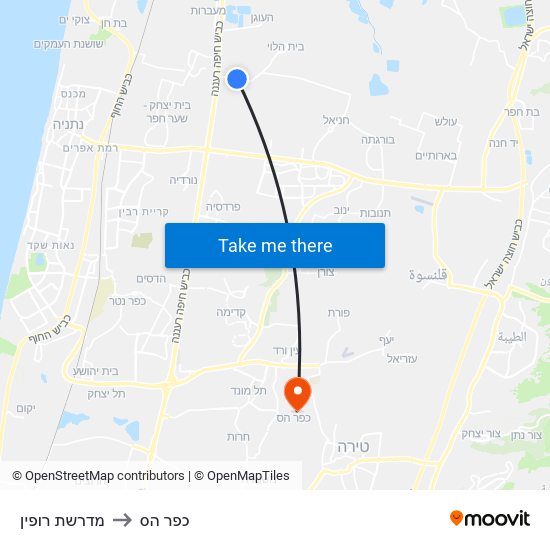 מדרשת רופין to כפר הס map