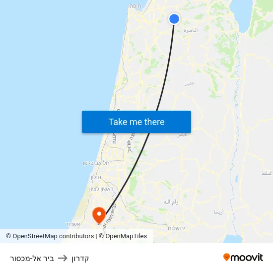 ביר אל-מכסור to קדרון map