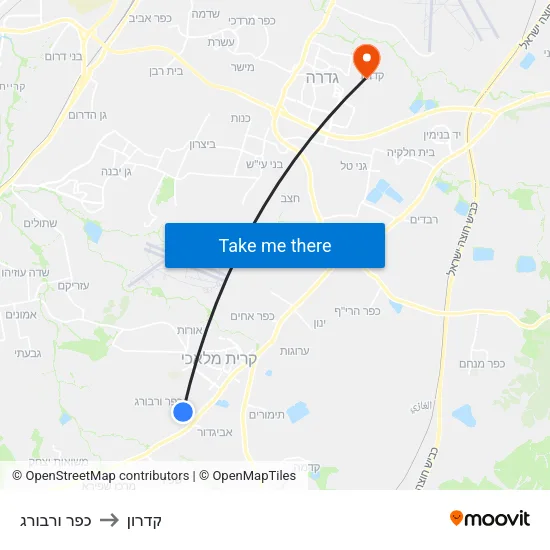 כפר ורבורג to קדרון map