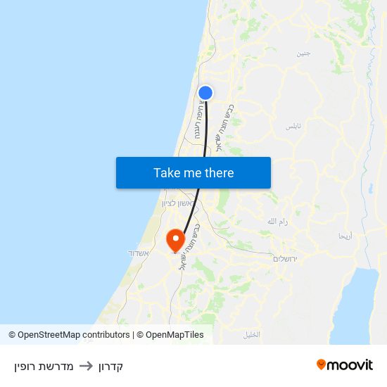 מדרשת רופין to קדרון map