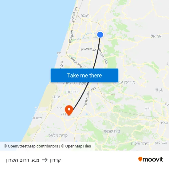 מ.א. דרום השרון to קדרון map