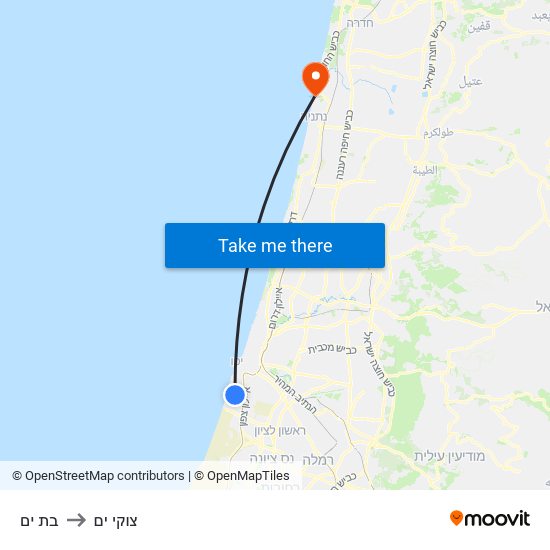 בת ים to צוקי ים map