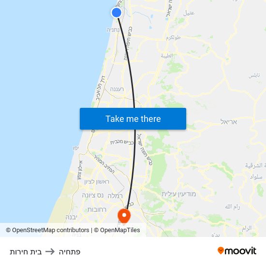 בית חירות to פתחיה map