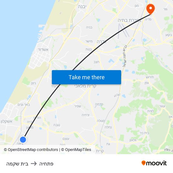 בית שקמה to פתחיה map