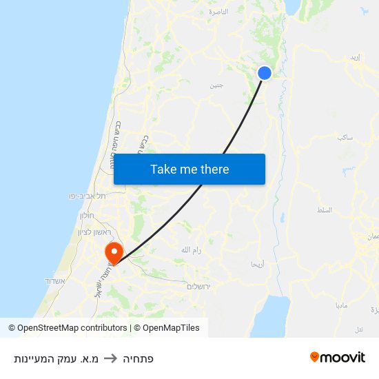 מ.א. עמק המעיינות to פתחיה map