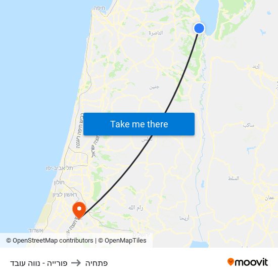 פורייה - נווה עובד to פתחיה map