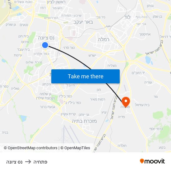 נס ציונה to פתחיה map