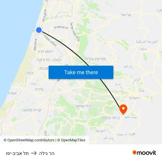 תל אביב-יפו to הר גילה map