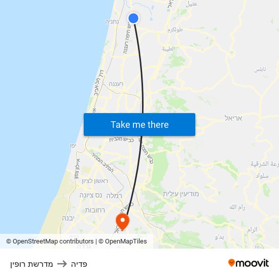 מדרשת רופין to פדיה map