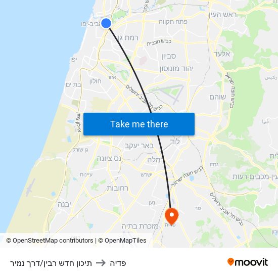 תיכון חדש רבין/דרך נמיר to פדיה map