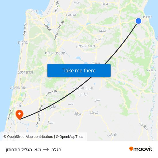 מ.א. הגליל התחתון to חגלה map