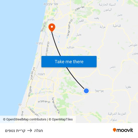 קריית נטפים to חגלה map