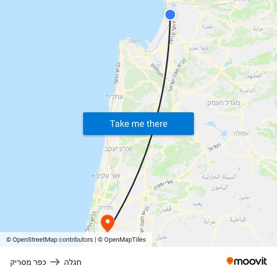 כפר מסריק to חגלה map