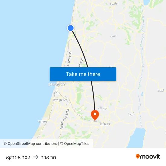 ג'סר א-זרקא to הר אדר map