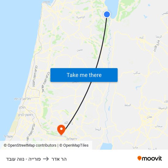 פורייה - נווה עובד to הר אדר map