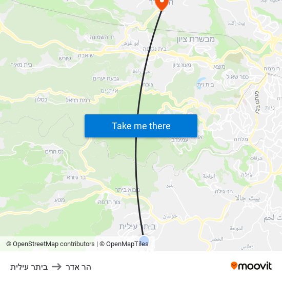 ביתר עילית to הר אדר map