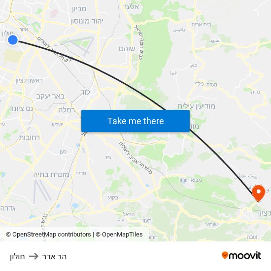 חולון to הר אדר map