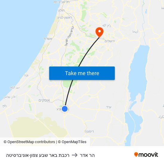 רכבת באר שבע צפון-אוניברסיטה to הר אדר map