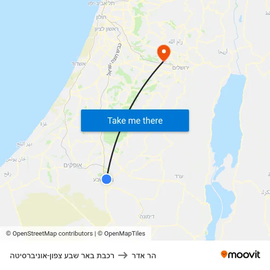 רכבת באר שבע צפון-אוניברסיטה to הר אדר map