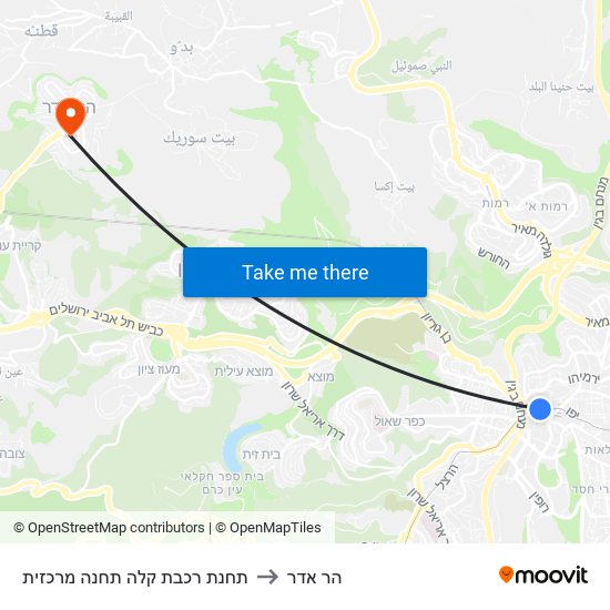 תחנת רכבת קלה תחנה מרכזית to הר אדר map