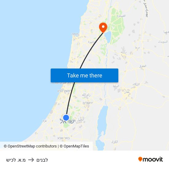 מ.א. לכיש to לבנים map